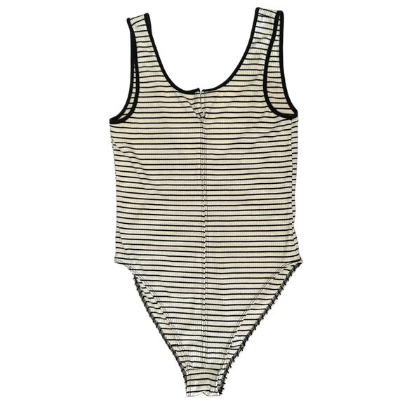 2/$30 UO Out From Under Striped Notch Neck Bodysuit White Black Size L - Picture 3 of 11